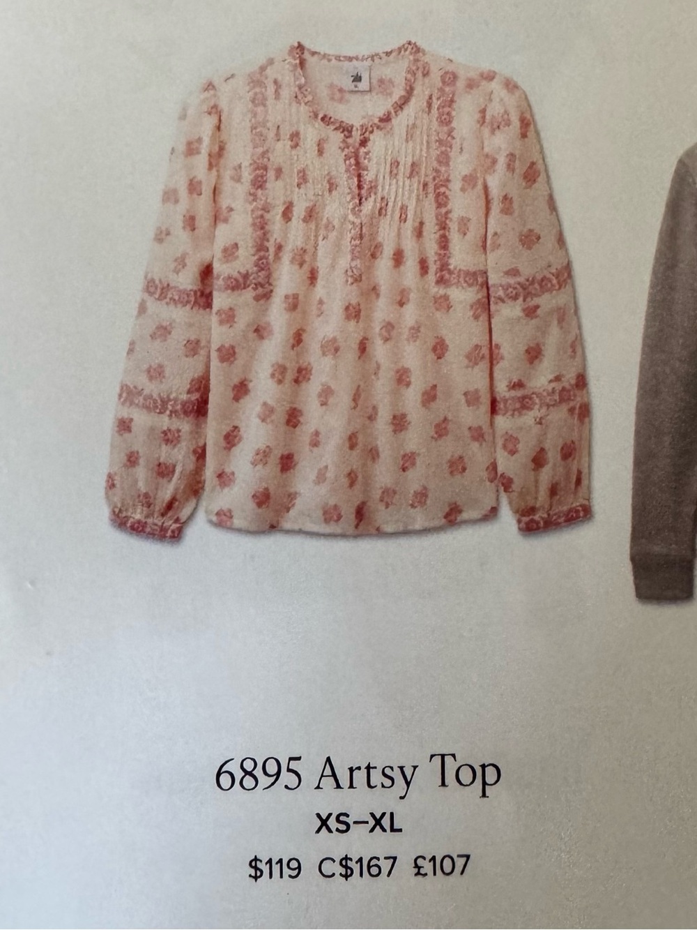 CAbi Cream and Pink “Artsy Top” Floral Peasant Tunic - Picture 9 of 10